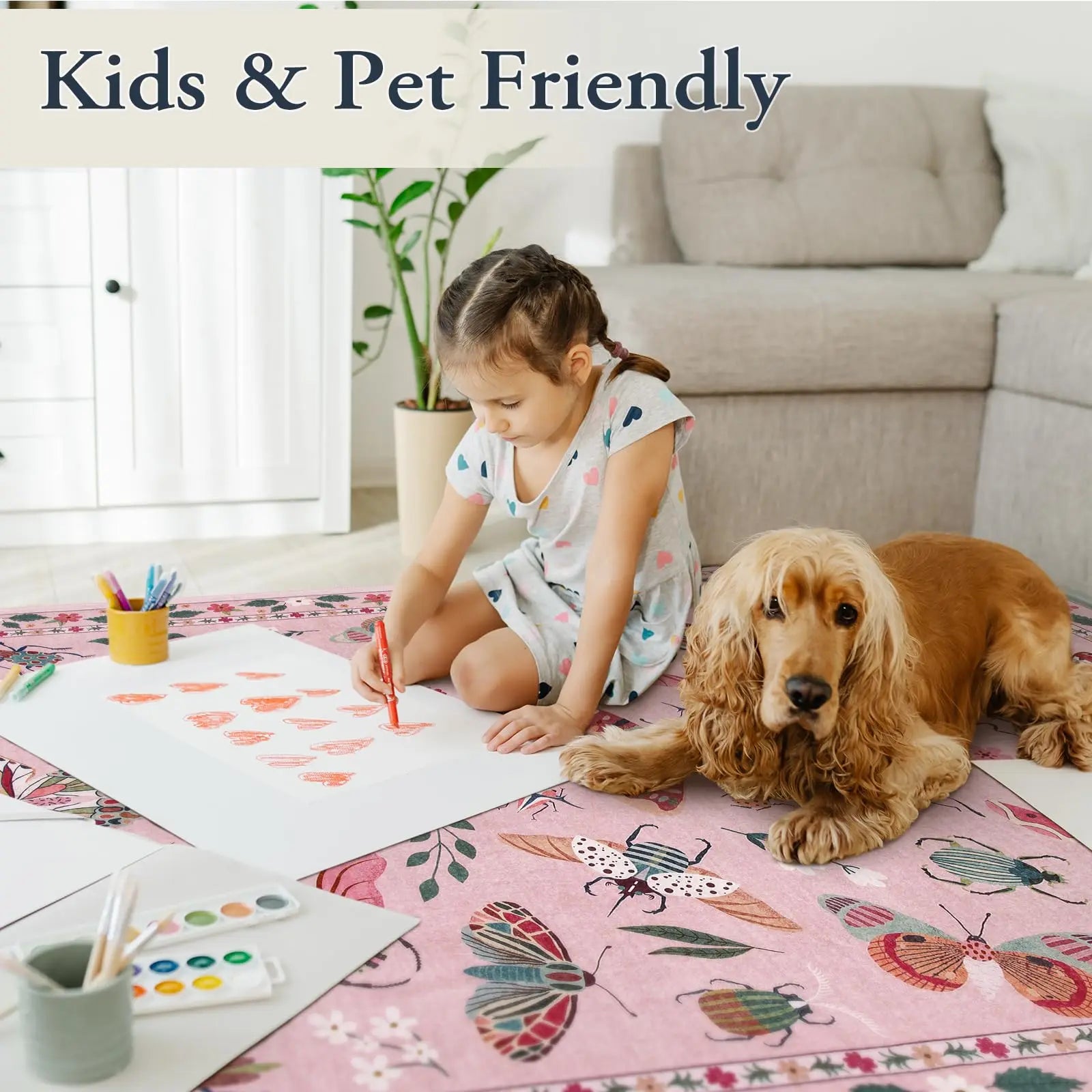 Pink Non Slip Washable Rugs for Bedroom and Living Room