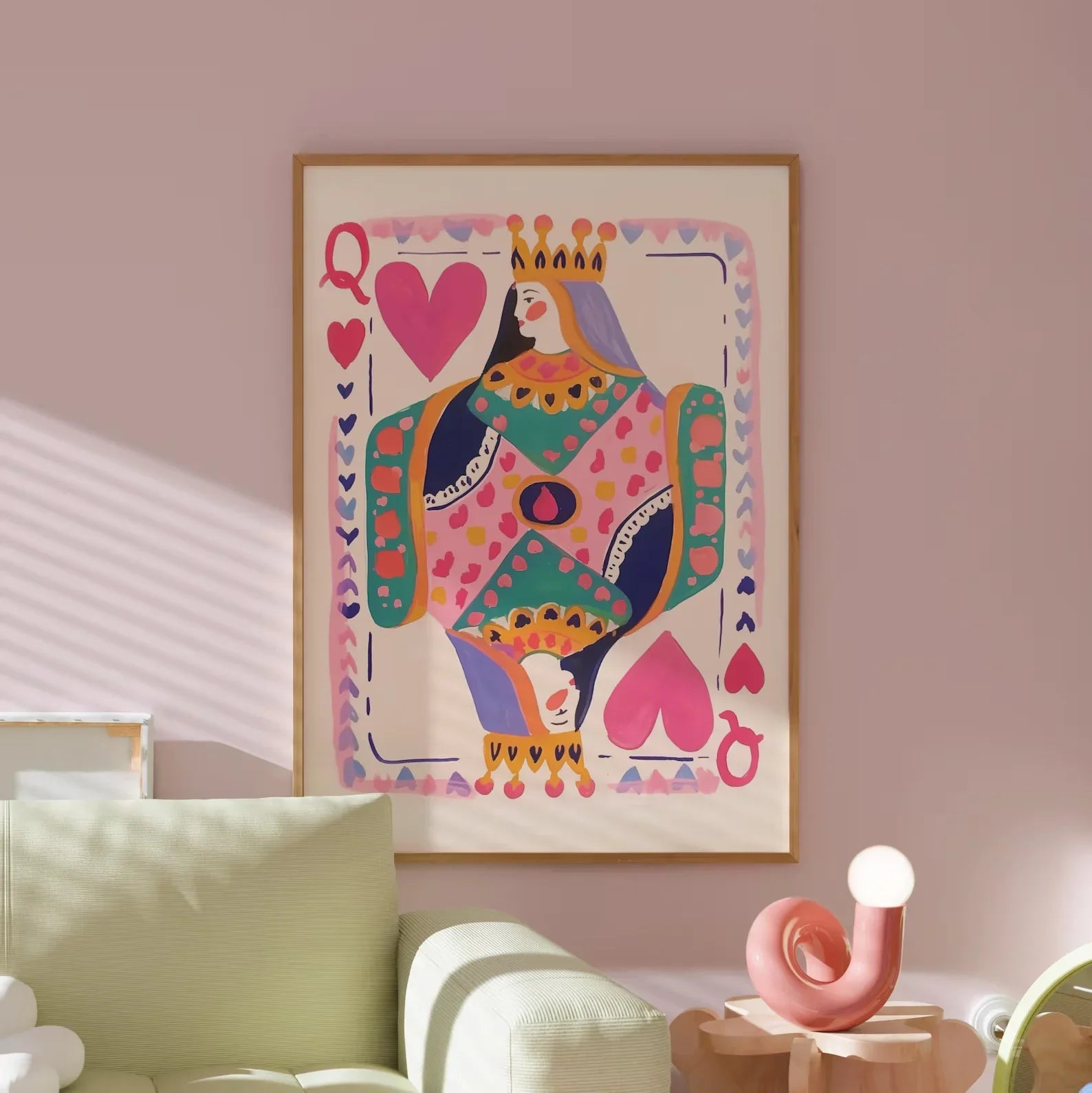 Queen of Hearts Colorful Wall Art Print Digital Download