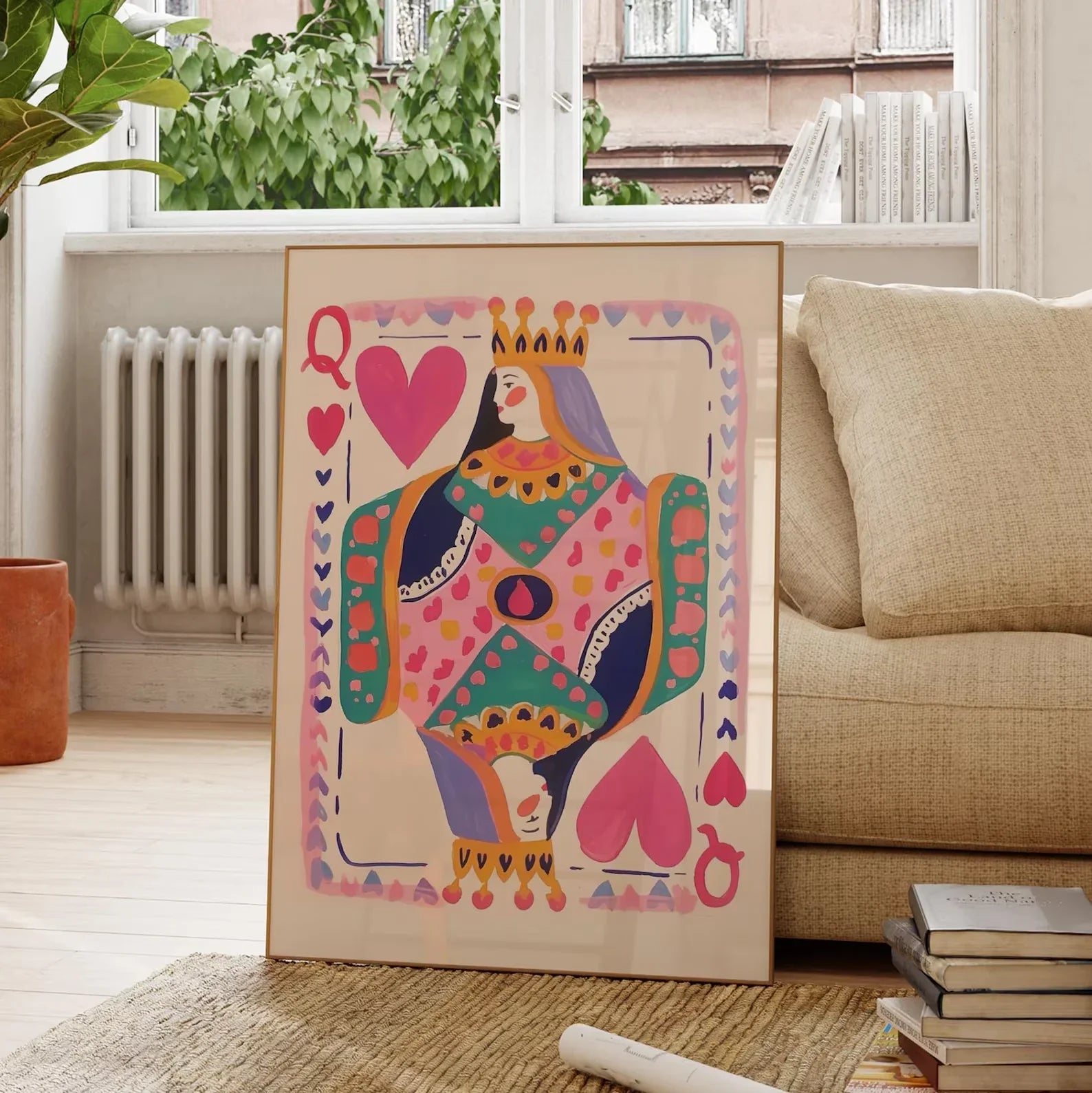Queen of Hearts Colorful Wall Art Print Digital Download