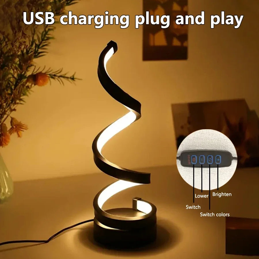 Modern Spiral Dimmable LED Table Lamp for Living Room