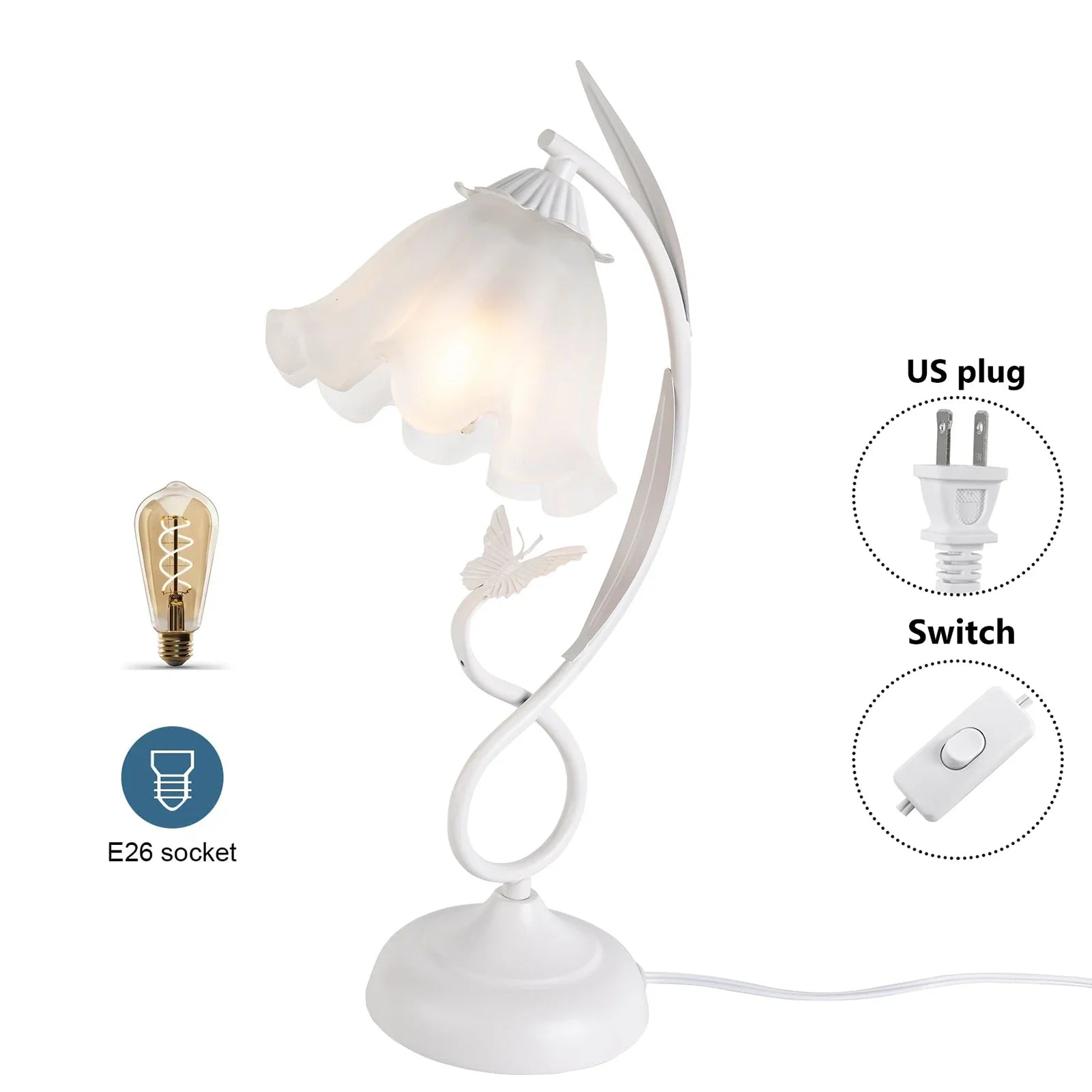 Flower Desk Lamp White Glass Lampshade for Bedside Use