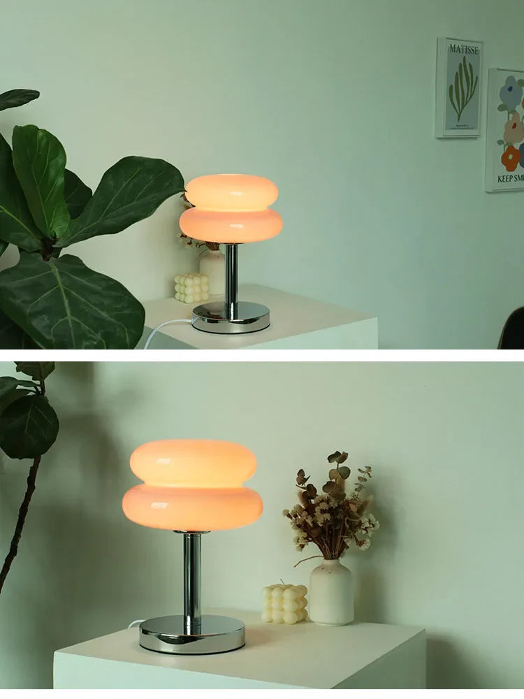 Macaron Glass Table Lamp Silver Iron for Bedroom Decor
