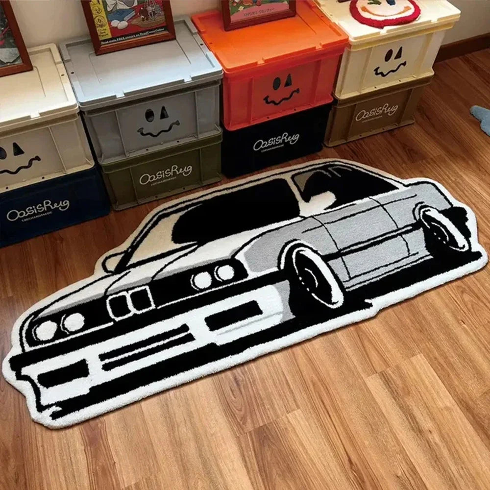 VIKAMA Car-Shaped Rug for Kids, Plush and Machine-Washable