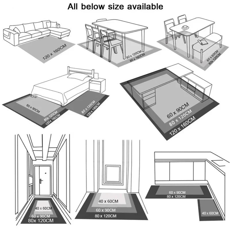 Grey 3D Printed Non-Slip Area Rug for Living Room