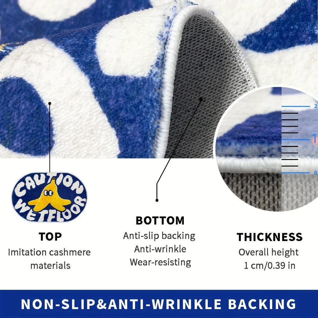 VIKAMA Blue Polyester Bathroom Absorbent Doormat
