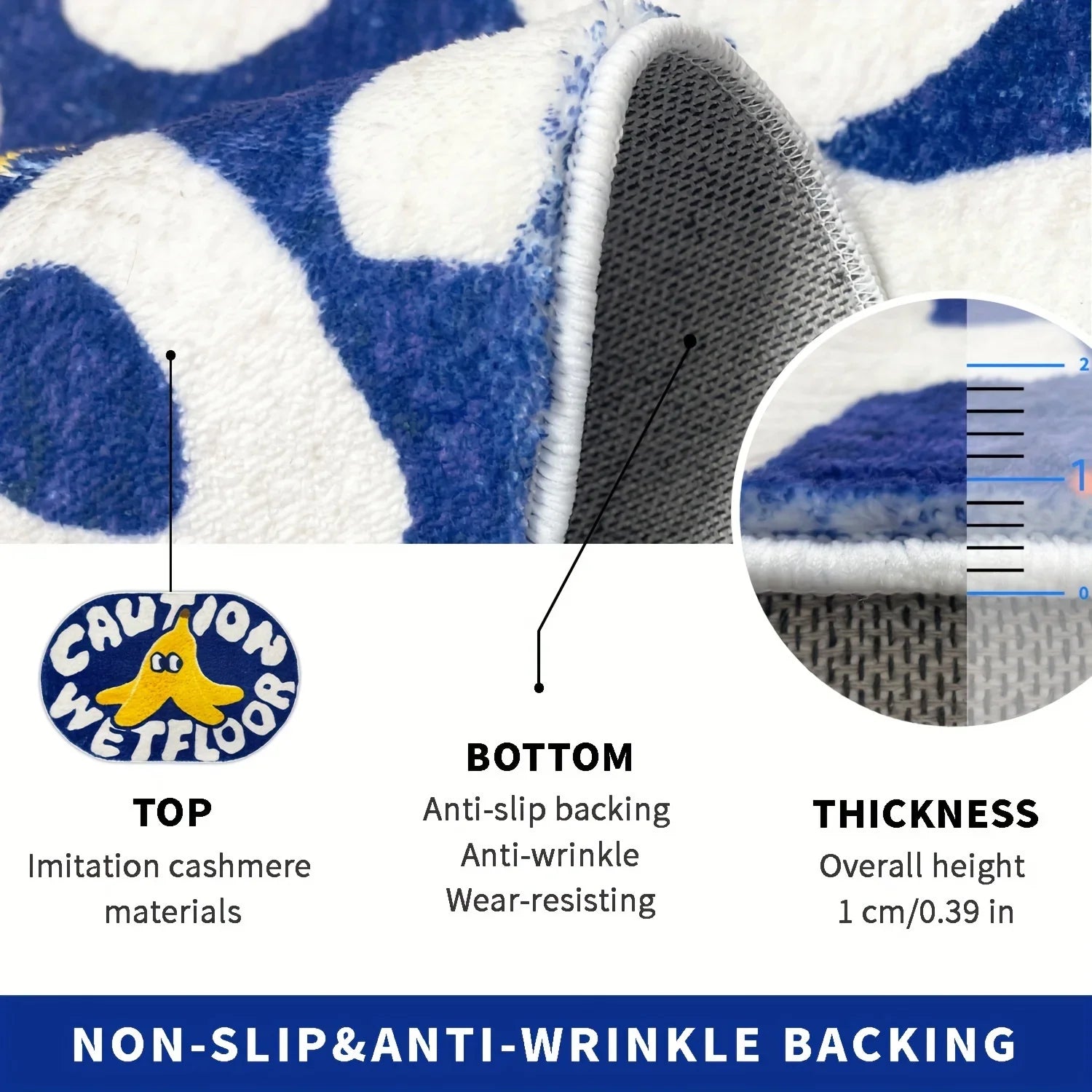 VIKAMA Blue Polyester Bathroom Absorbent Doormat