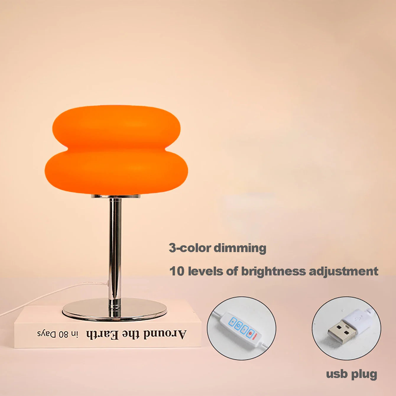 LED Mushroom Table Lamp USB Plug White Plastic Night Light