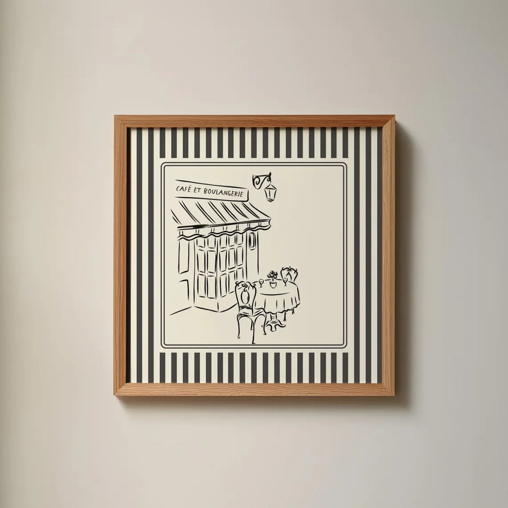 Black and White Striped Art Print Minimalist Illustration