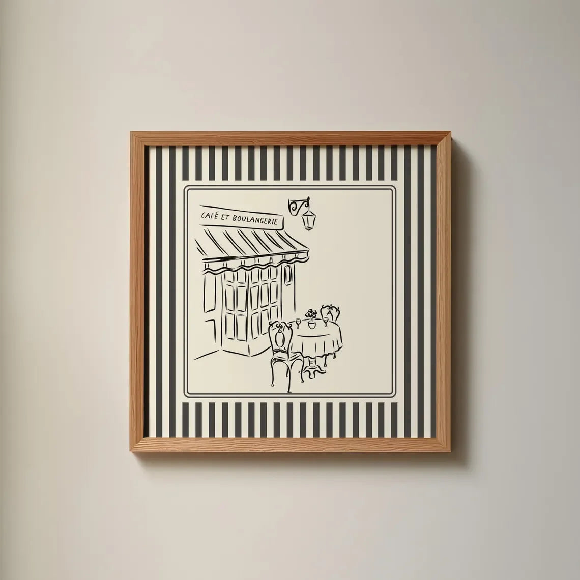 Black and White Striped Art Print Minimalist Illustration