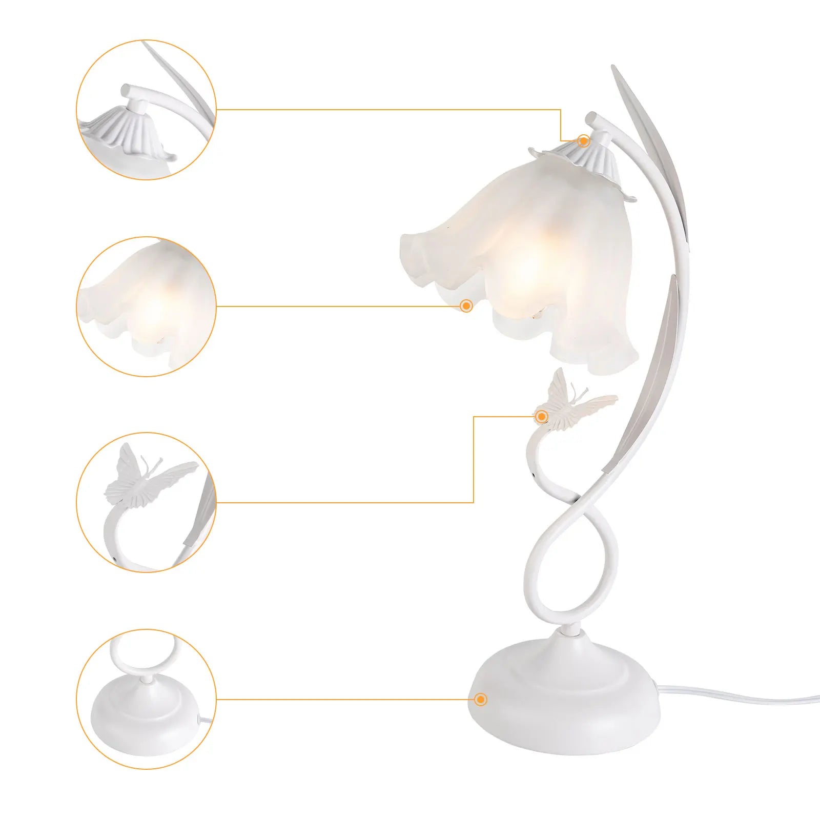 Flower Desk Lamp White Glass Lampshade for Bedside Use