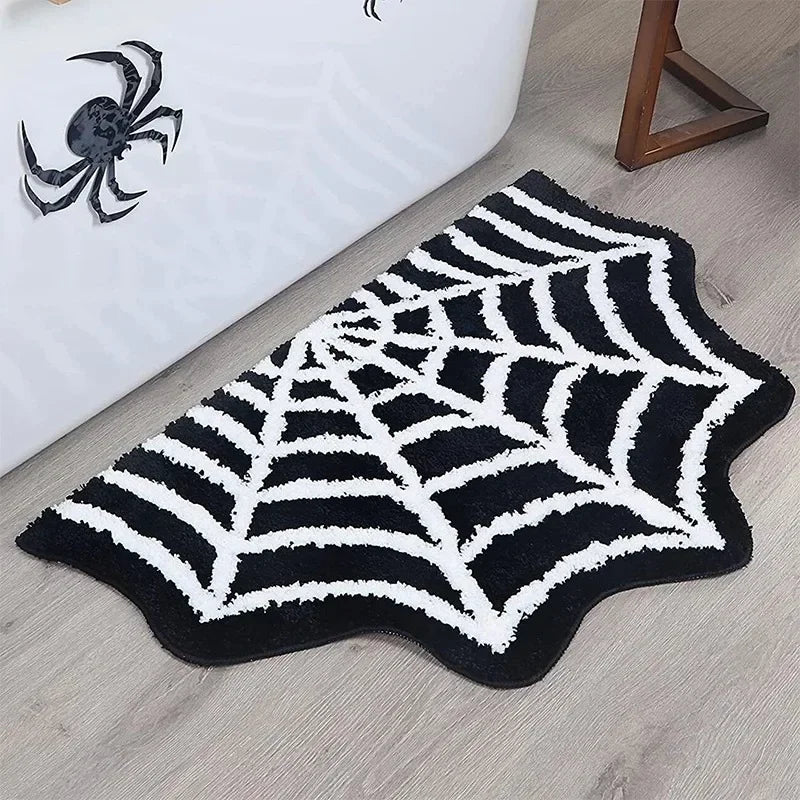 VIKAMA Black Spider Web Halloween Rug Bath Mat