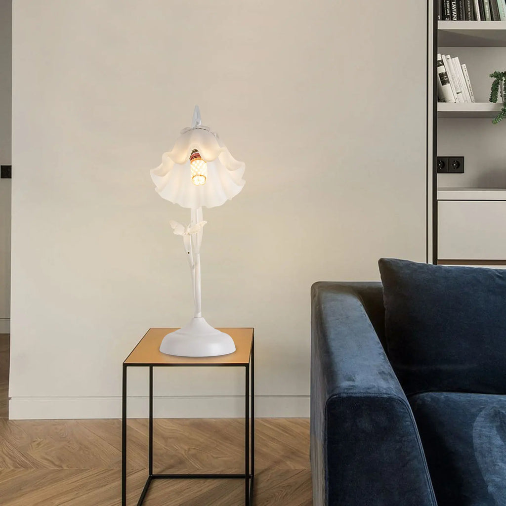 Flower Desk Lamp White Glass Lampshade for Bedside Use