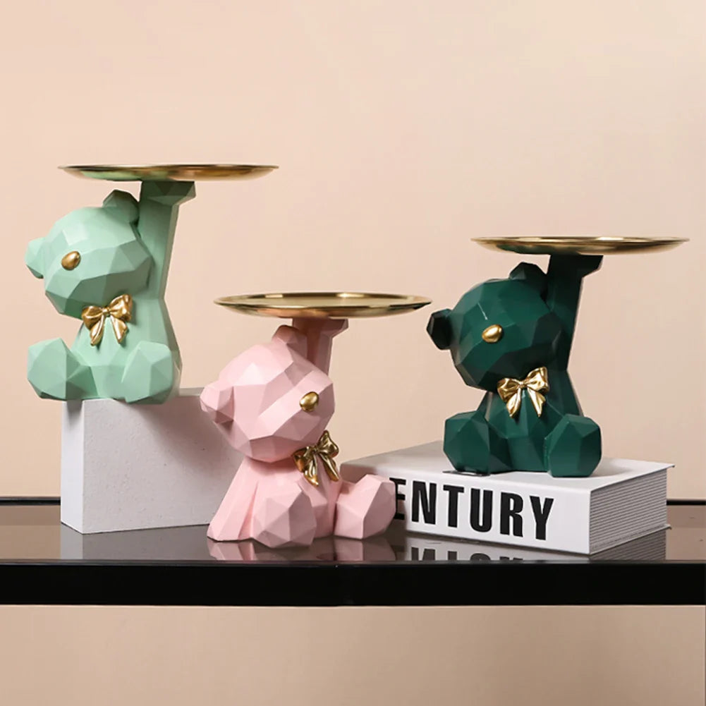 Resin Geometric Bear Key Holder Figurine for Home Decor