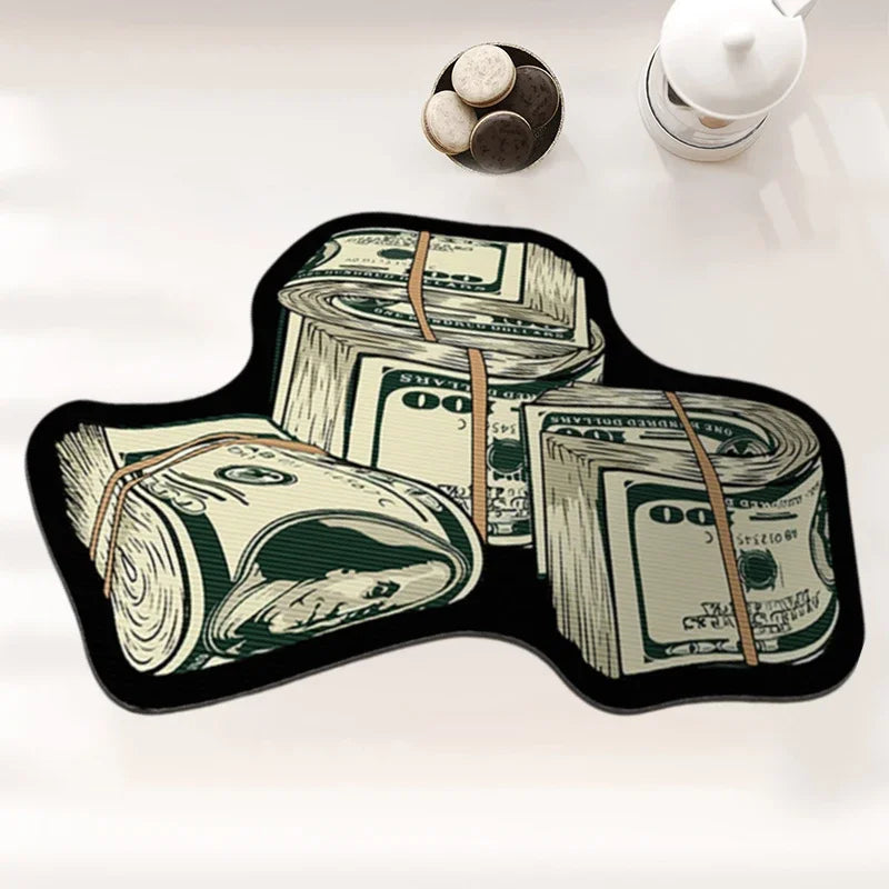 Money Shaped Carpet Rug for Bedroom PVC Anti-Slip Mat