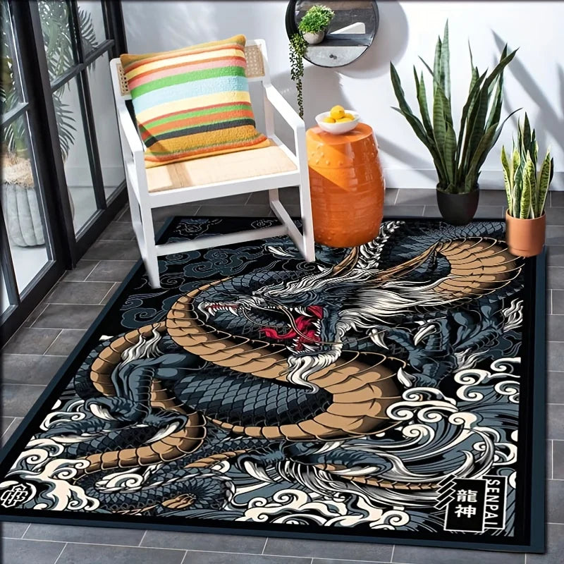 Chinese Dragon Printed Velvet Flannel Floor Mat