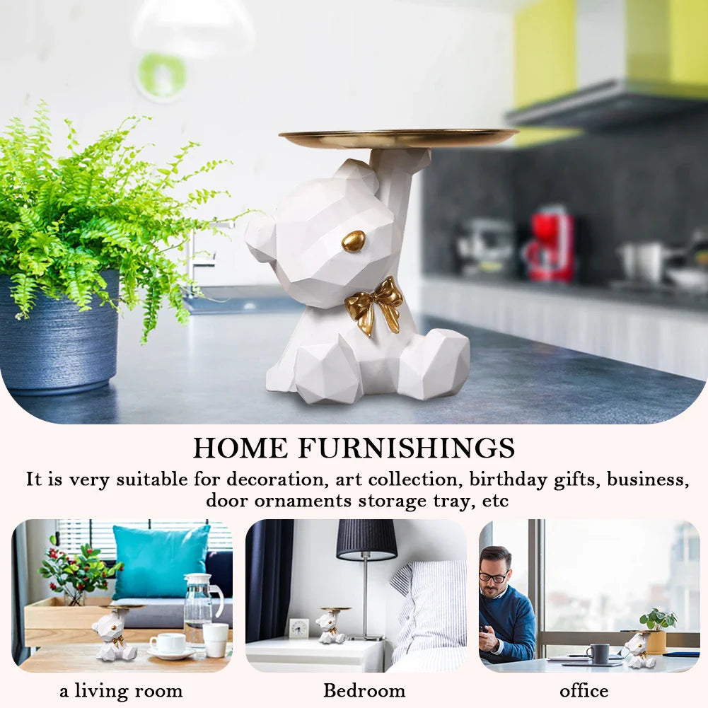 Resin Geometric Bear Key Holder Figurine for Home Decor