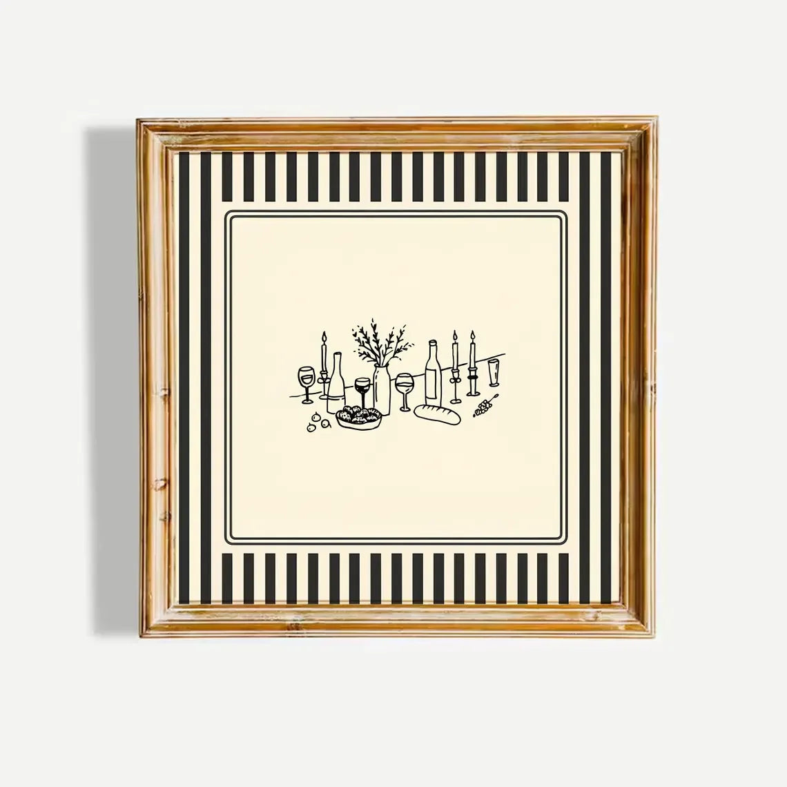 Black and White Striped Art Print Minimalist Illustration