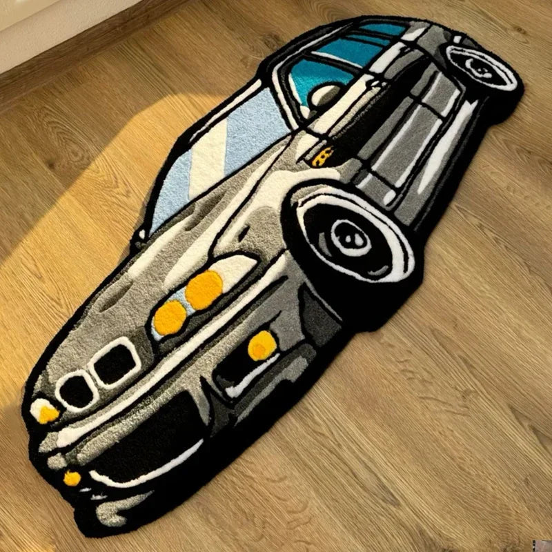 VIKAMA Car-Shaped Rug for Kids, Plush and Machine-Washable