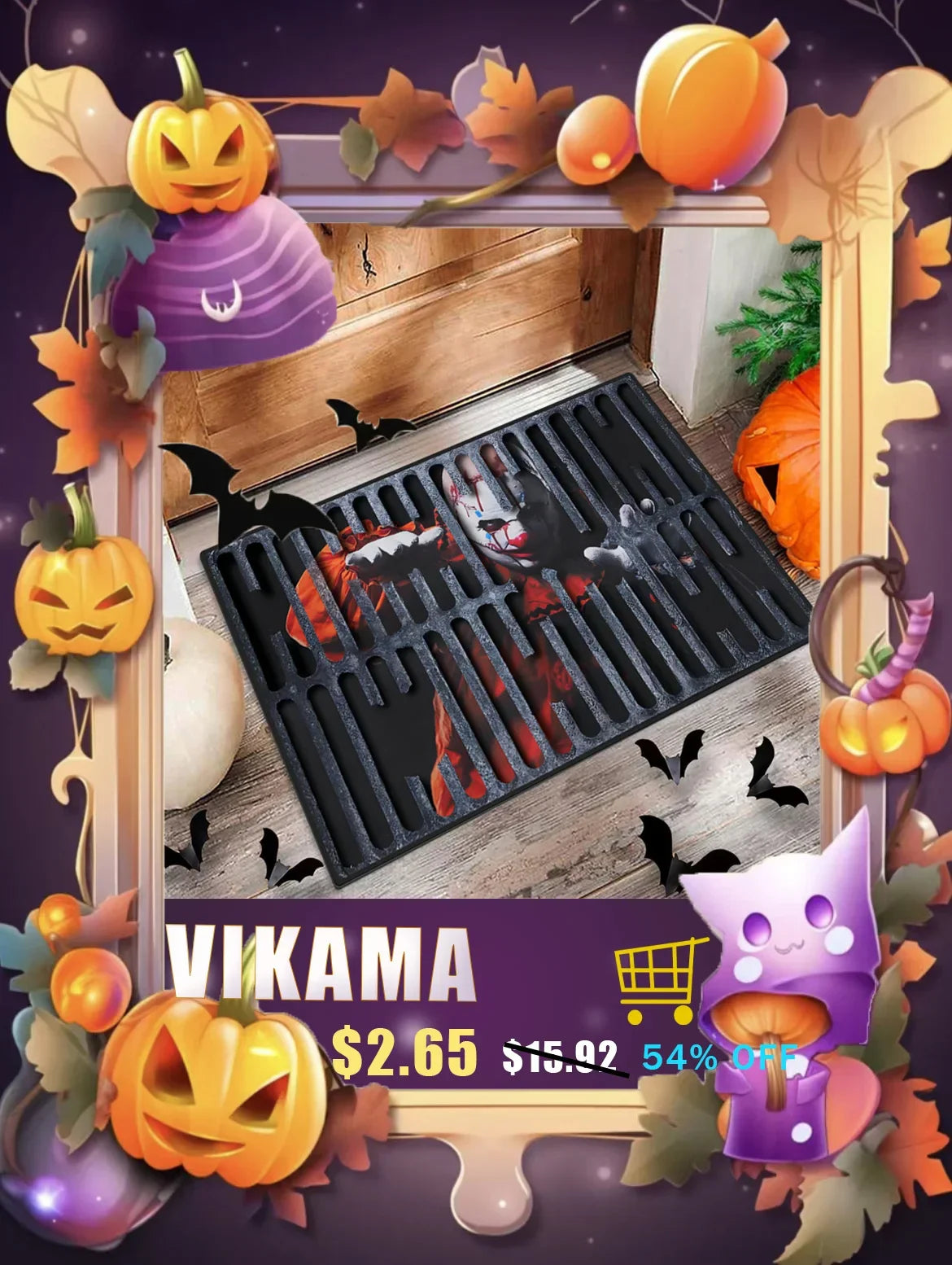 VIKAMA Black Spider Web Halloween Rug Bath Mat