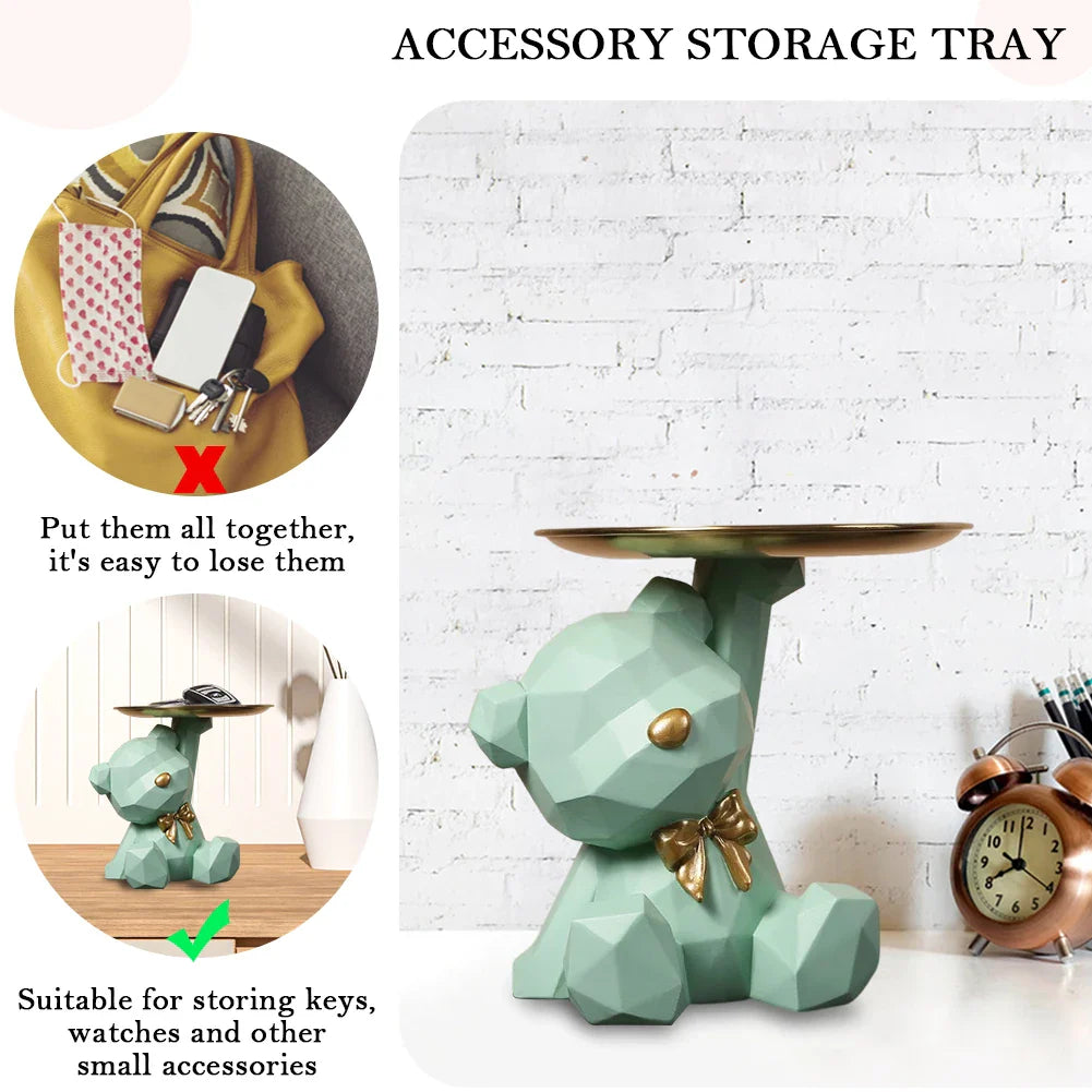 Resin Geometric Bear Key Holder Figurine for Home Decor