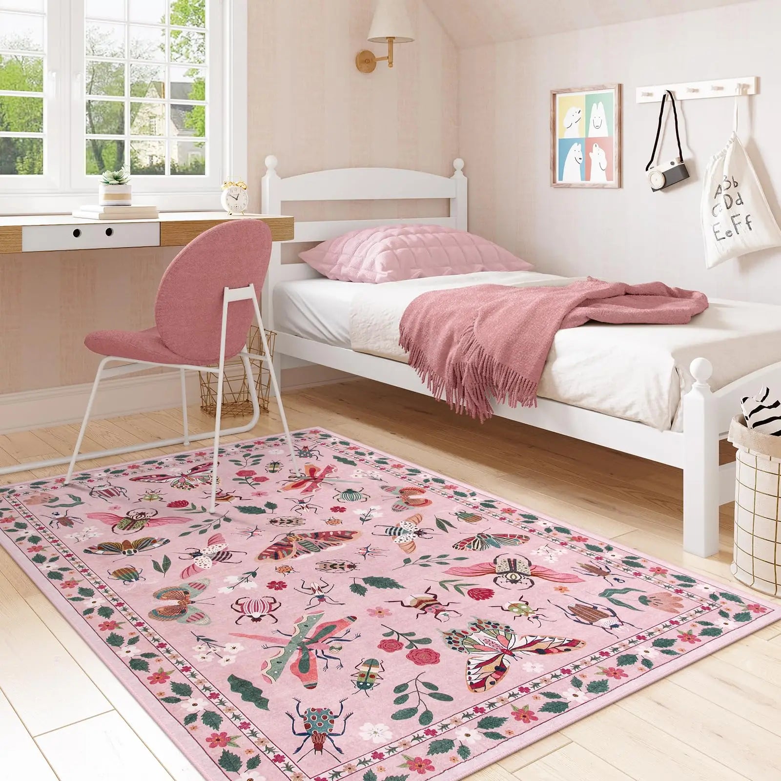 Pink Non Slip Washable Rugs for Bedroom and Living Room