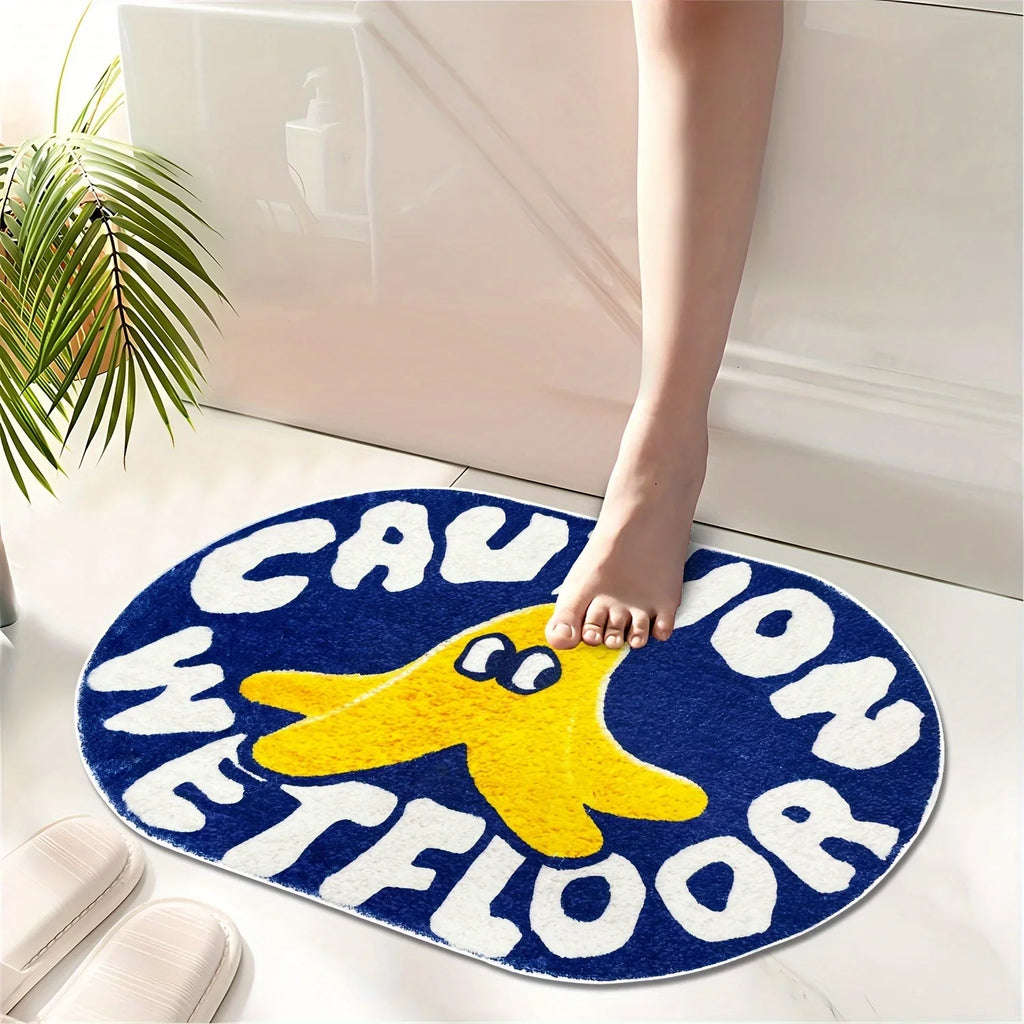 VIKAMA Blue Polyester Bathroom Absorbent Doormat
