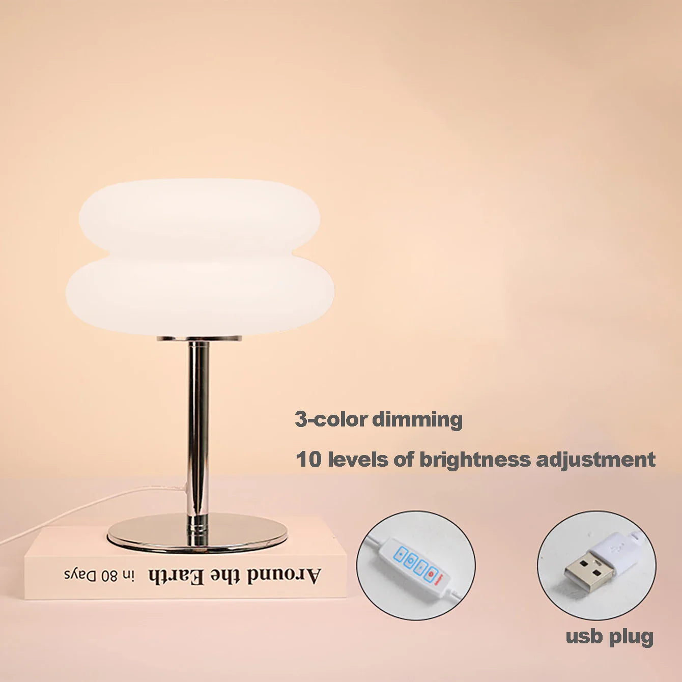 LED Mushroom Table Lamp USB Plug White Plastic Night Light
