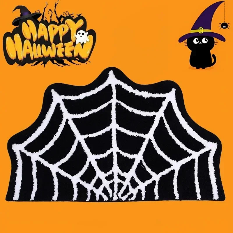 VIKAMA Black Spider Web Halloween Rug Bath Mat
