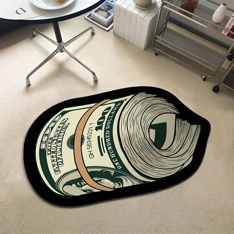 Money Shaped Carpet Rug for Bedroom PVC Anti-Slip Mat