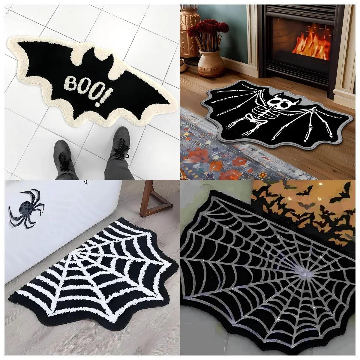 VIKAMA Black Spider Web Halloween Rug Bath Mat