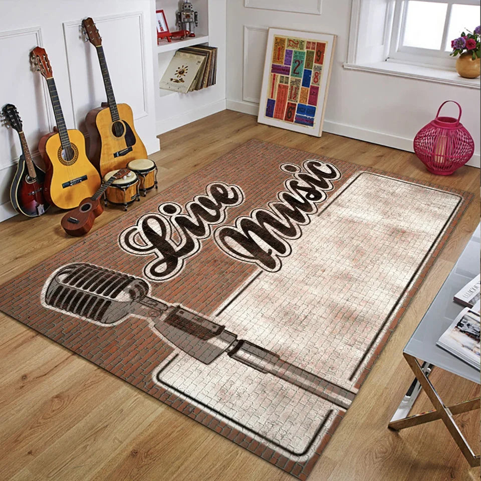 Vintage Guitar 3D Printed Polyester Rug for Living Room