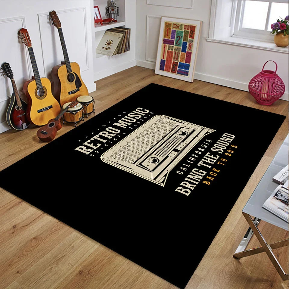 Vintage Guitar 3D Printed Polyester Rug for Living Room
