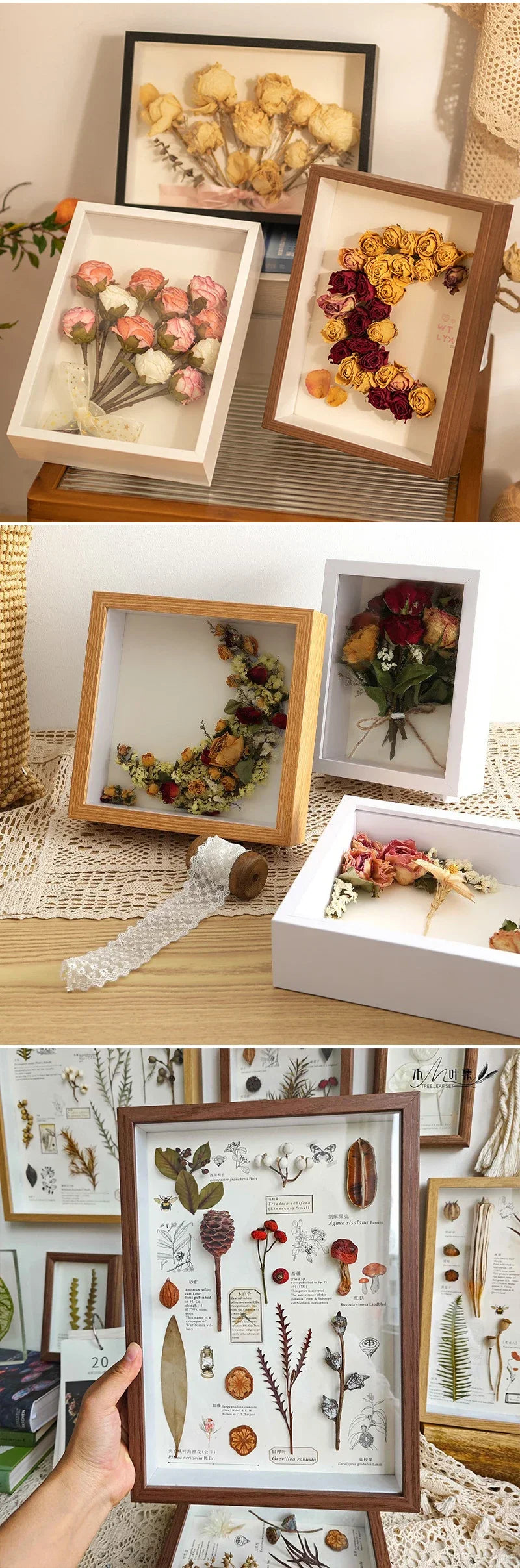 3D Hollow Wood Photo Frame for Dried Flowers Display