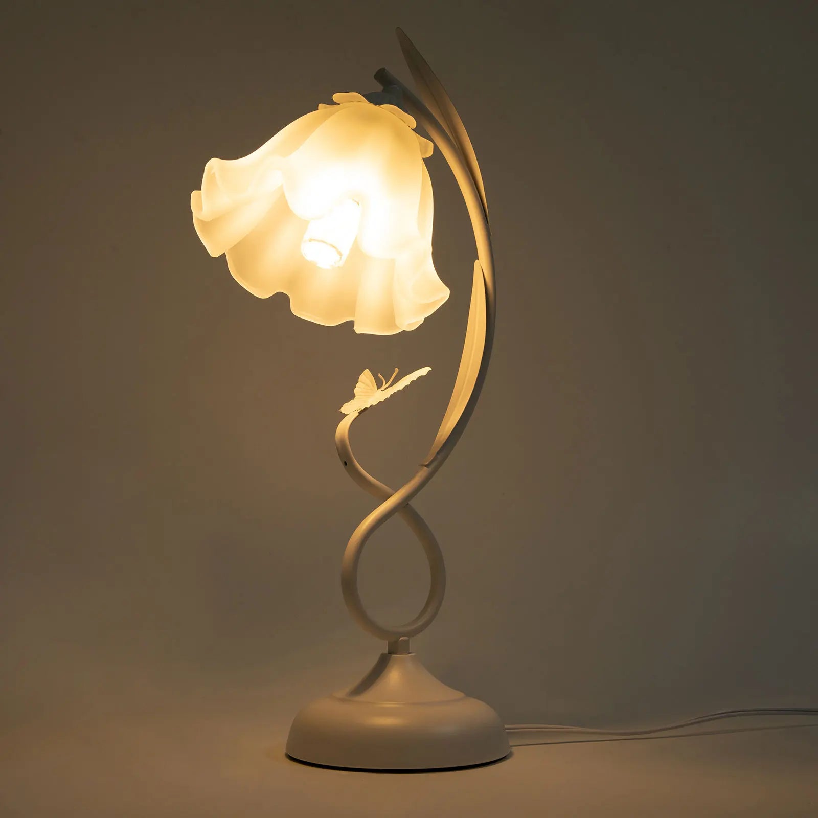 Flower Desk Lamp White Glass Lampshade for Bedside Use
