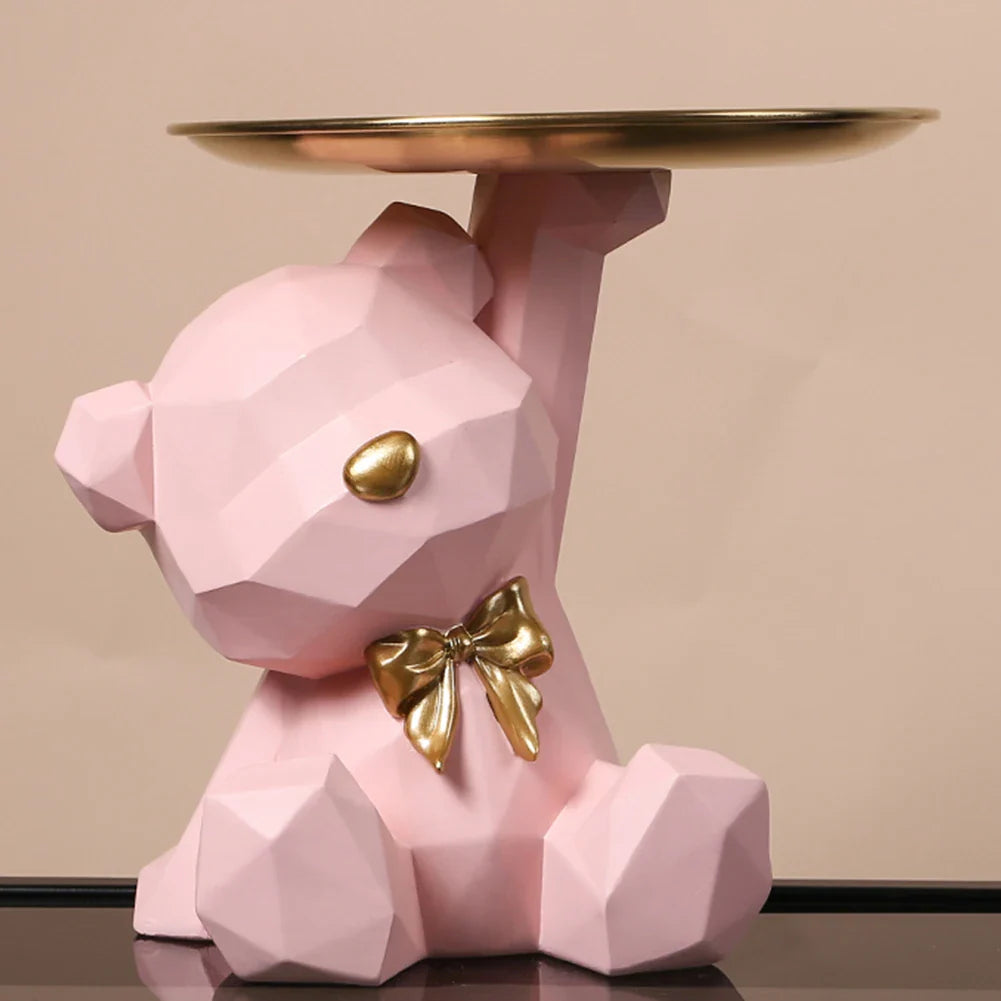 Resin Geometric Bear Key Holder Figurine for Home Decor