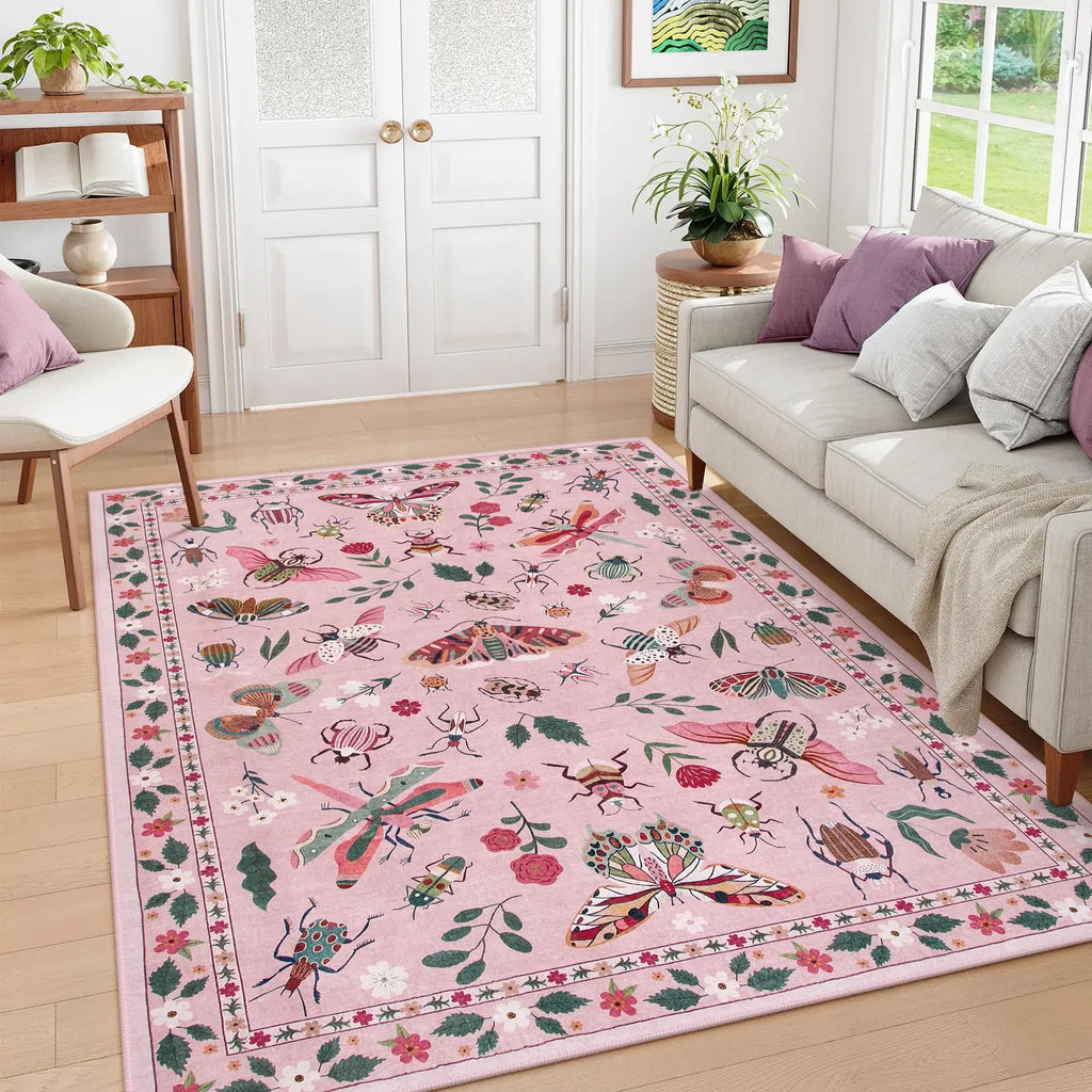 Pink Non Slip Washable Rugs for Bedroom and Living Room
