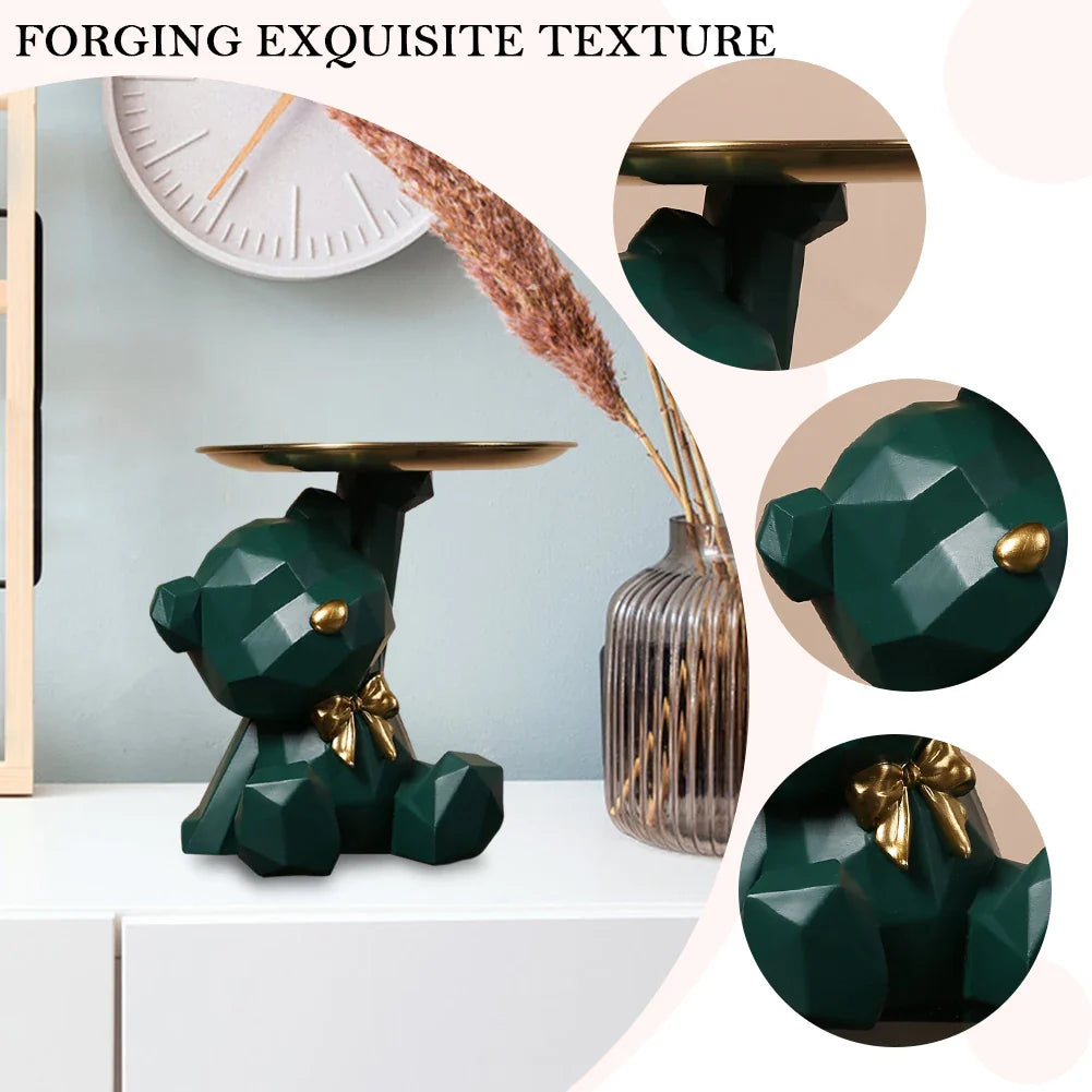 Resin Geometric Bear Key Holder Figurine for Home Decor
