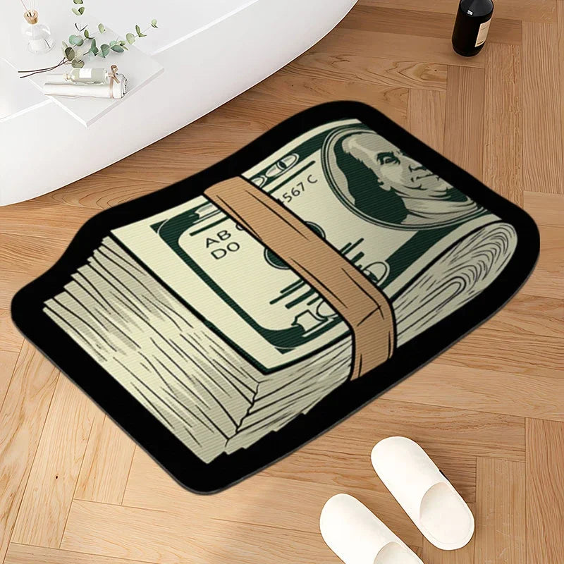 Money Shaped Carpet Rug for Bedroom PVC Anti-Slip Mat