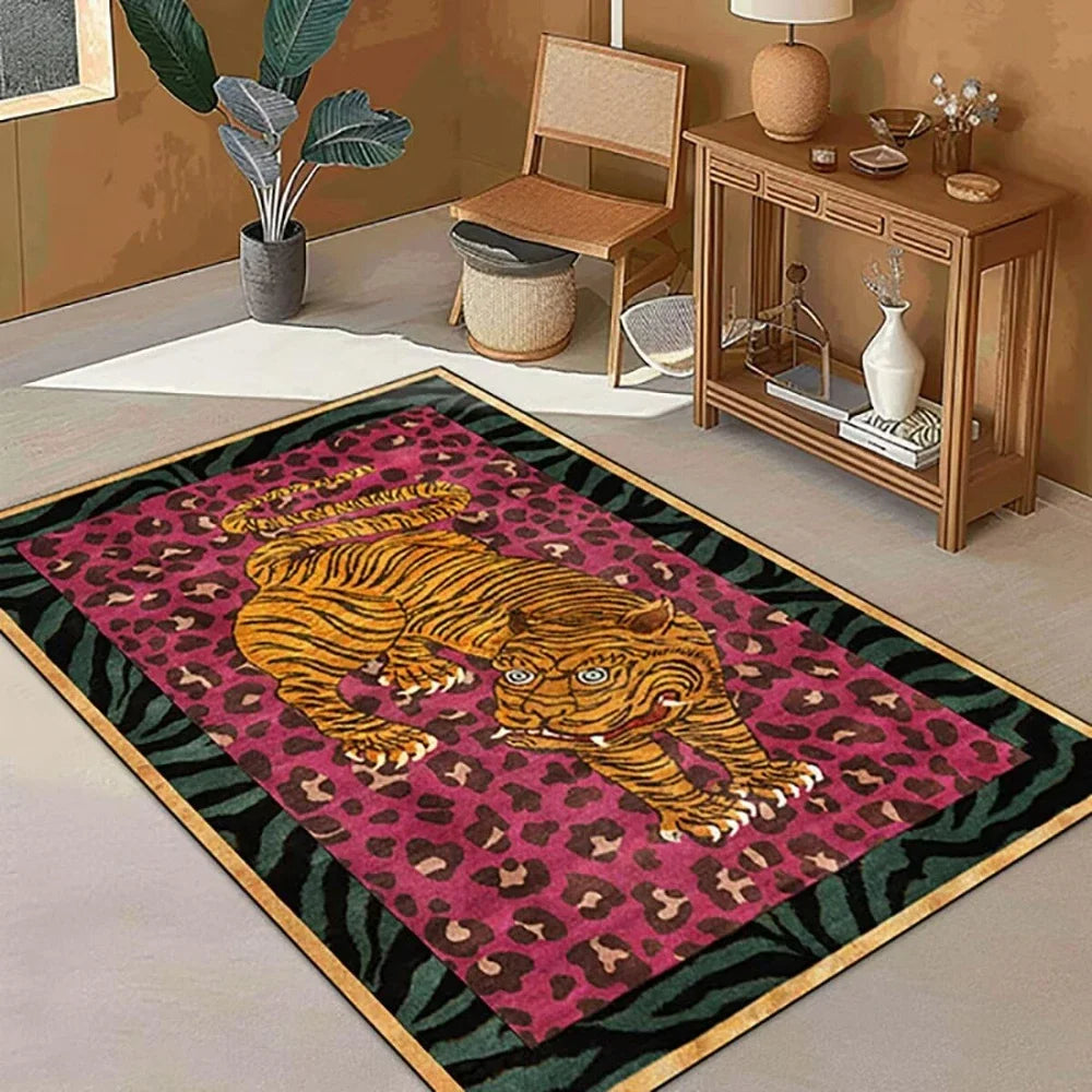 Pink Leopard Print Area Rug for Bedroom and Living Room