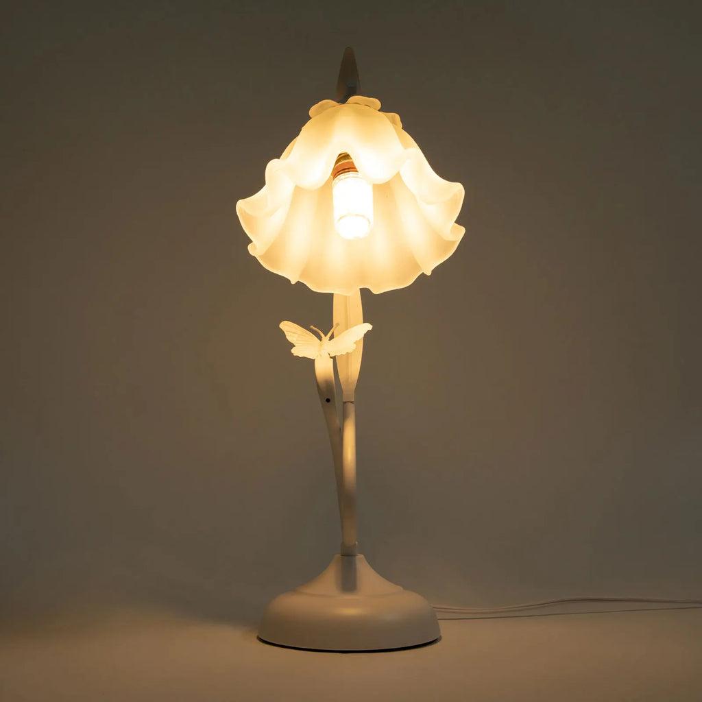 Flower Desk Lamp White Glass Lampshade for Bedside Use