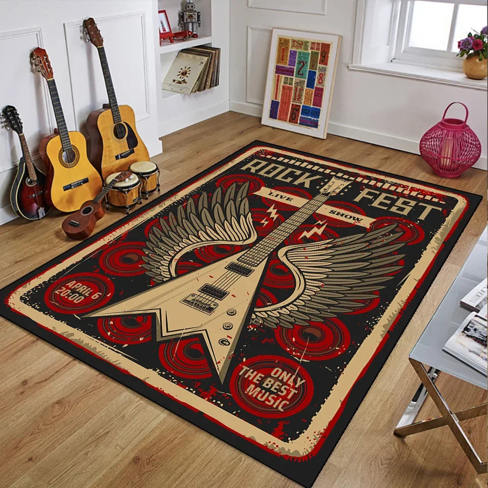 Vintage Guitar 3D Printed Polyester Rug for Living Room