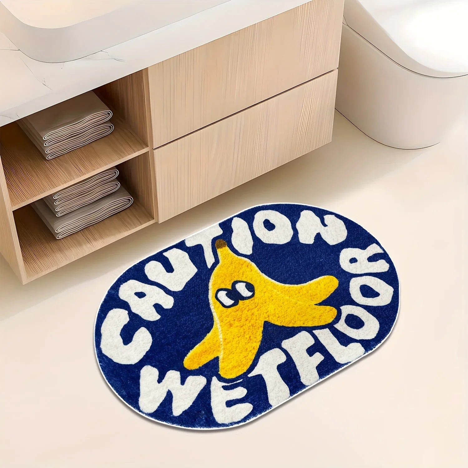 VIKAMA Blue Polyester Bathroom Absorbent Doormat