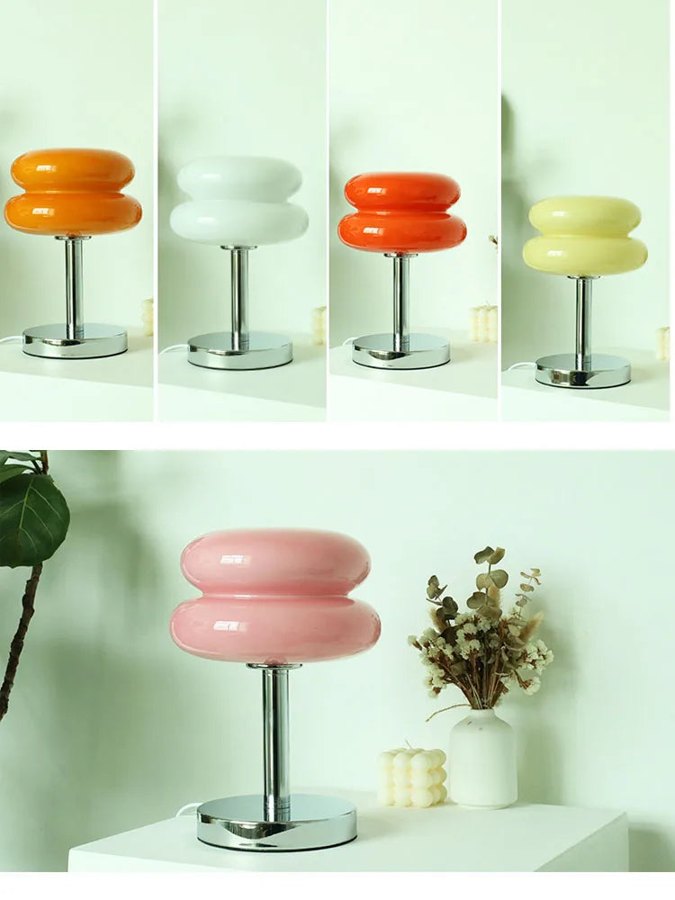 Macaron Glass Table Lamp Silver Iron for Bedroom Decor