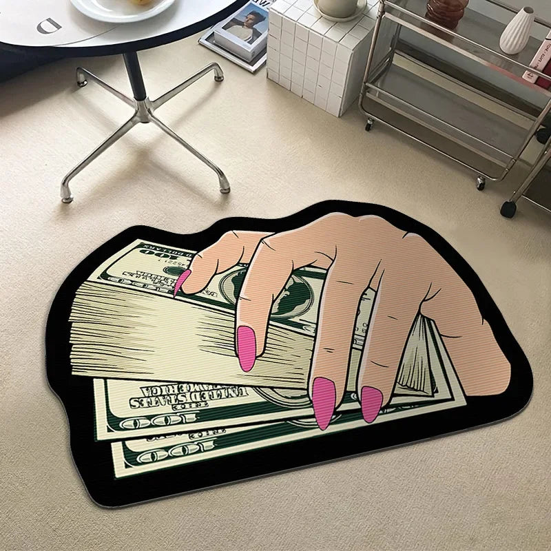 Money Shaped Carpet Rug for Bedroom PVC Anti-Slip Mat