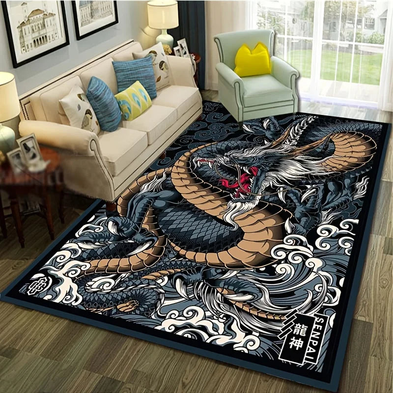 Chinese Dragon Printed Velvet Flannel Floor Mat