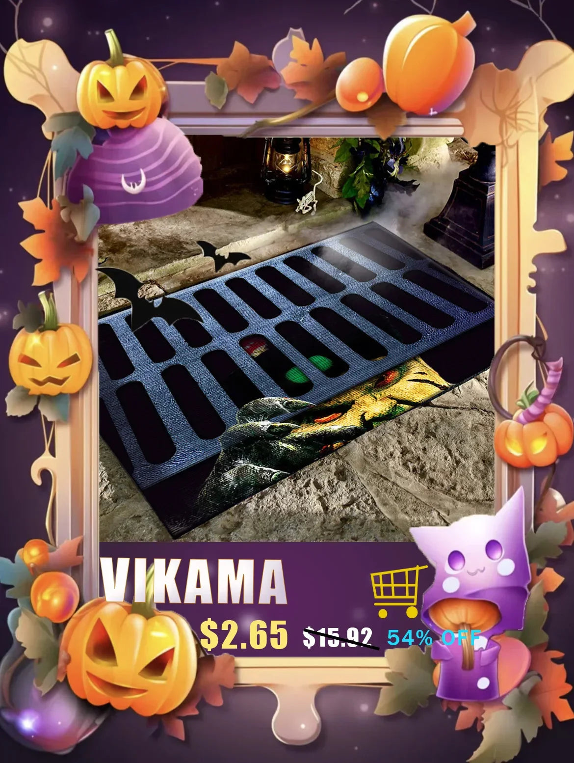 VIKAMA Black Spider Web Halloween Rug Bath Mat