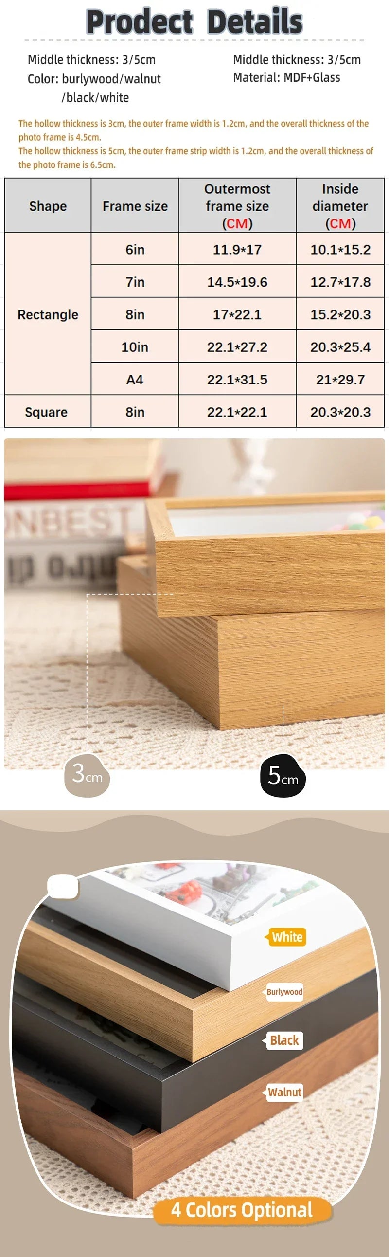 3D Hollow Wood Photo Frame for Dried Flowers Display