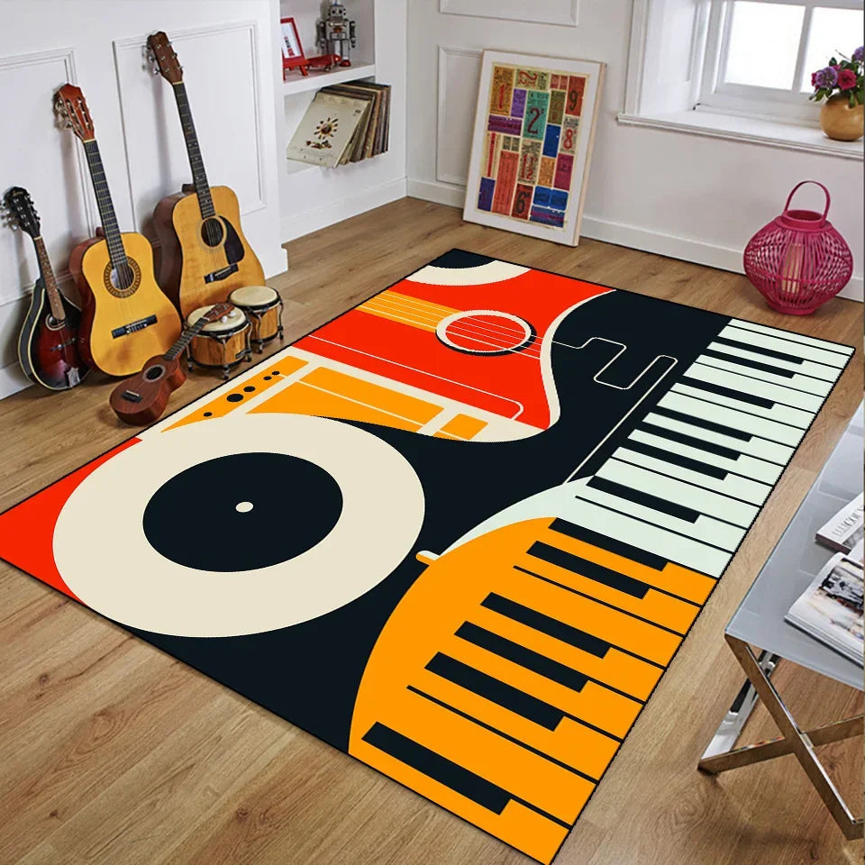 Vintage Guitar 3D Printed Polyester Rug for Living Room