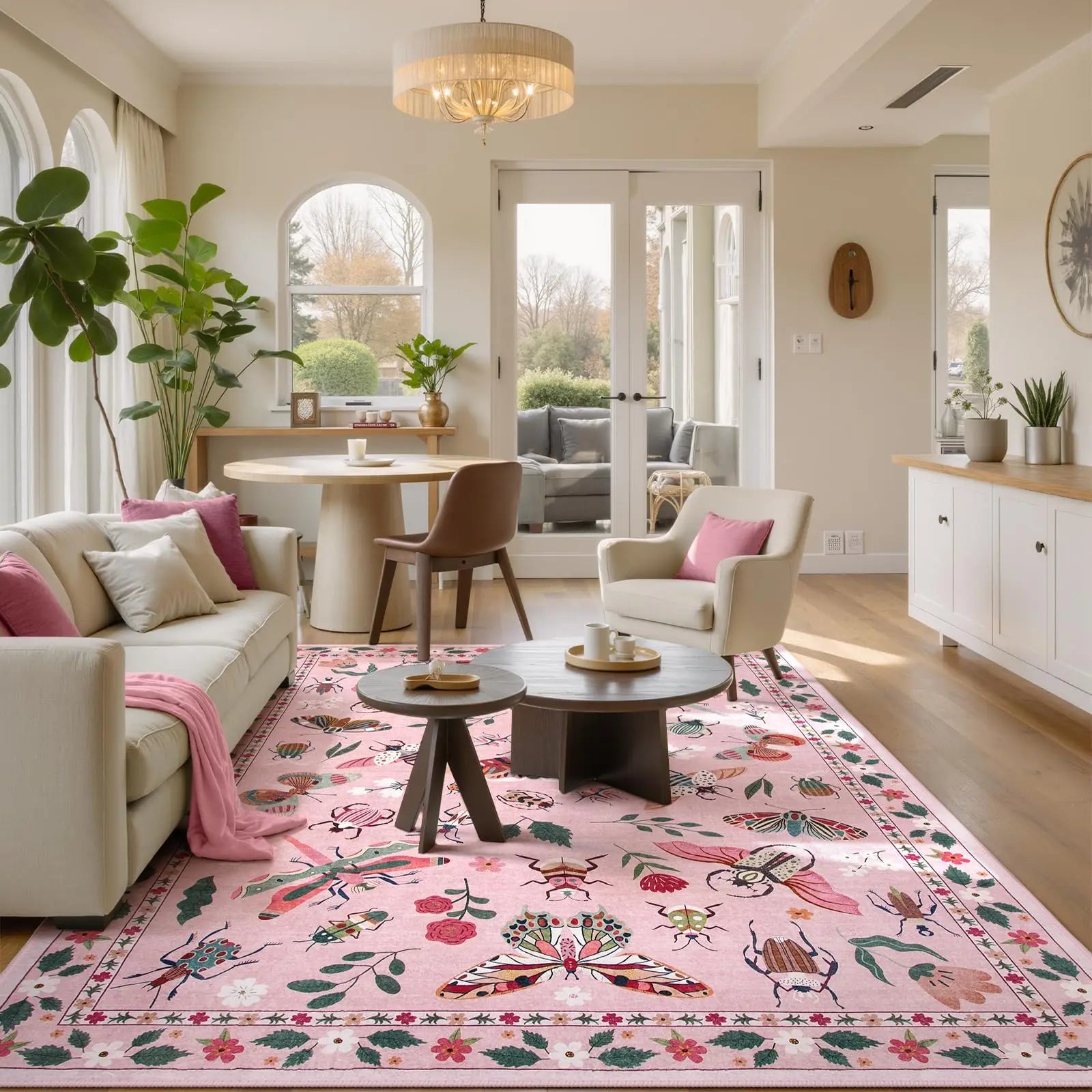 Pink Non Slip Washable Rugs for Bedroom and Living Room
