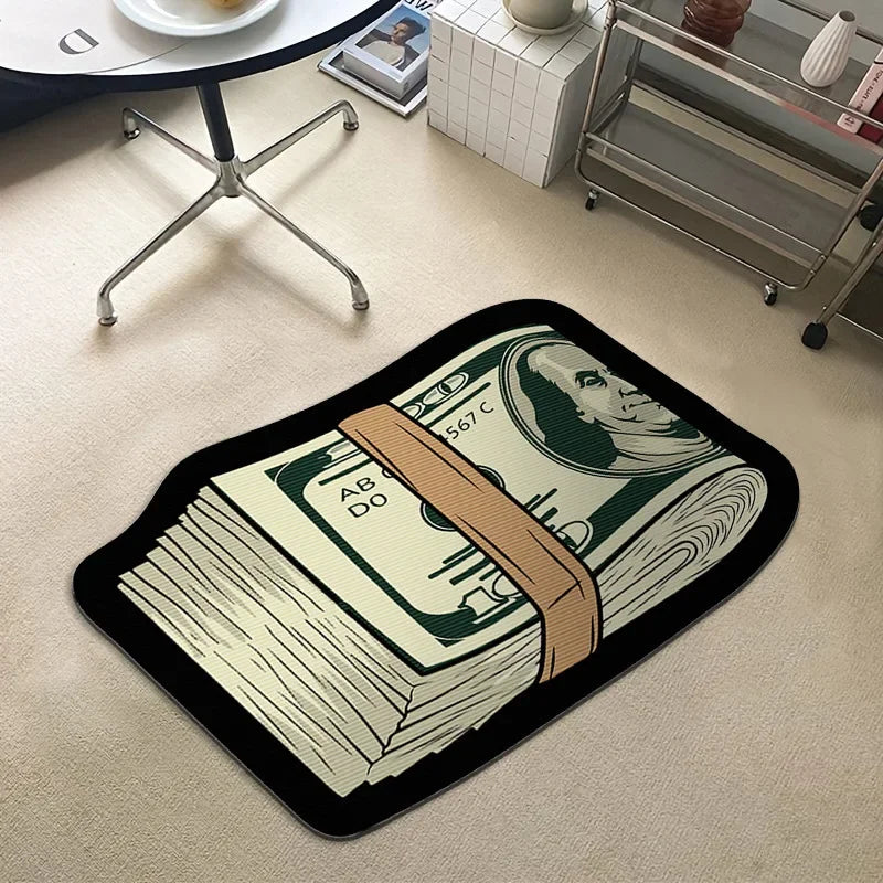 Money Shaped Carpet Rug for Bedroom PVC Anti-Slip Mat